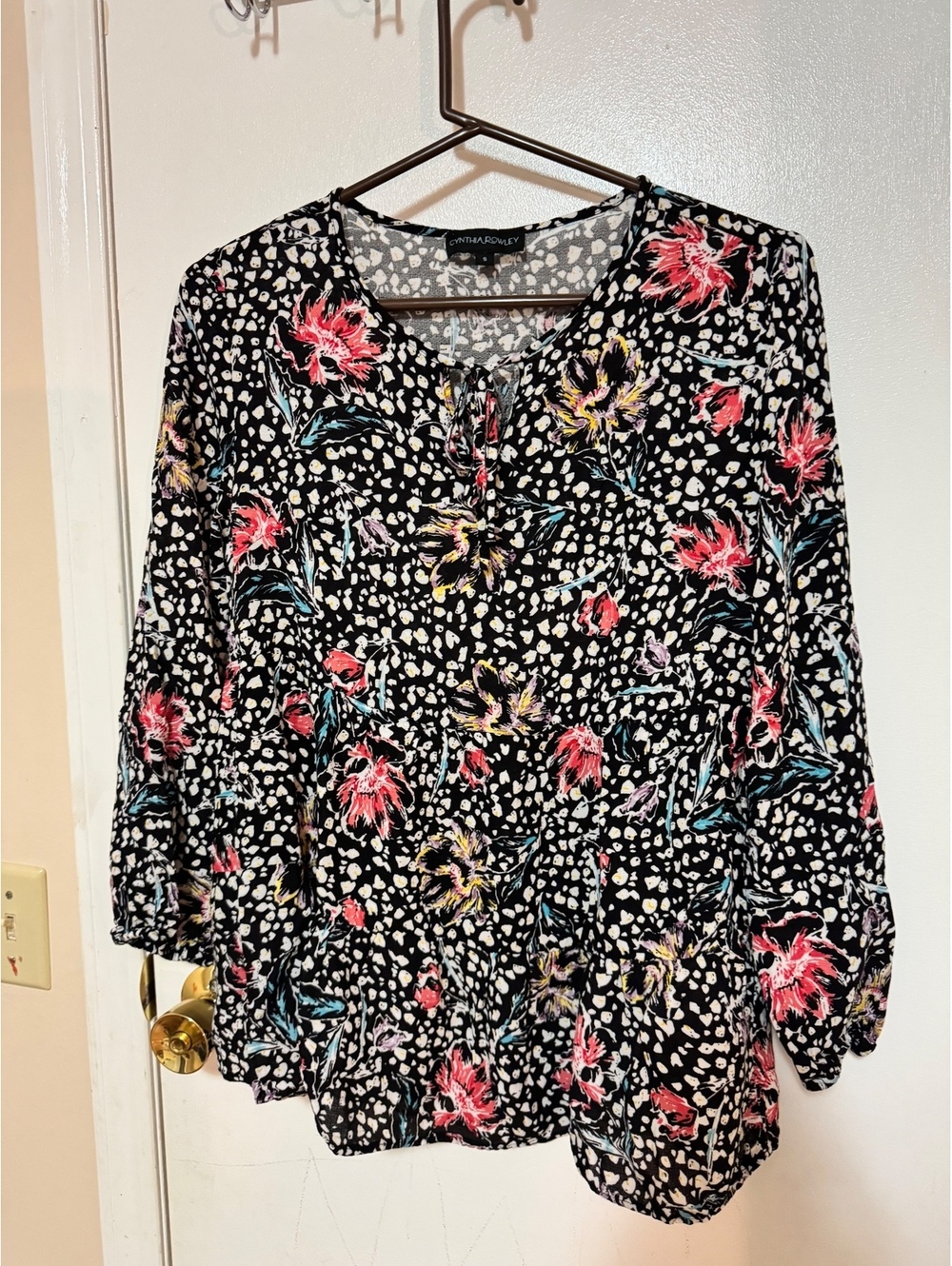 Cynthia Rowley Black Floral Viscose Blouse Size S